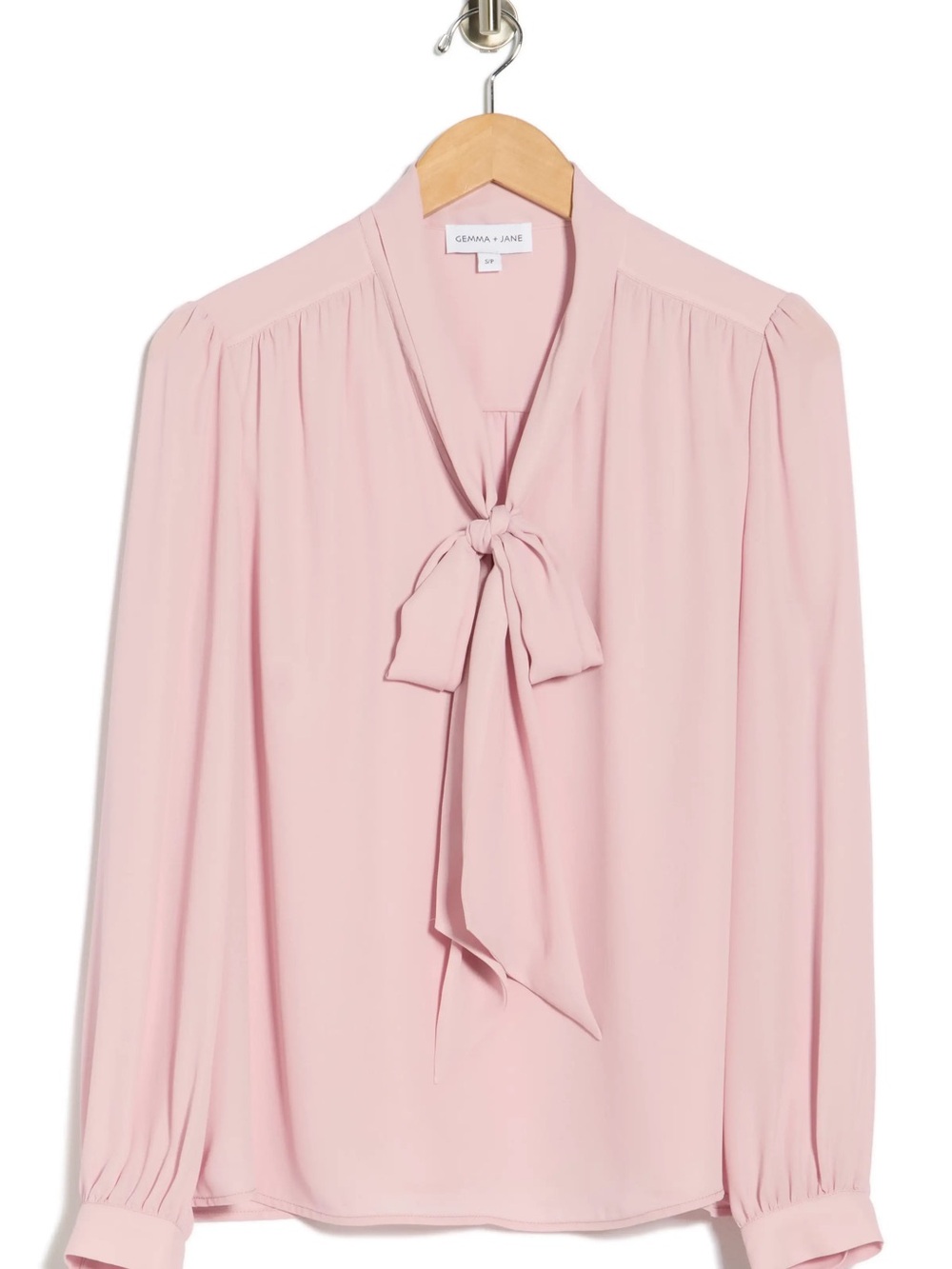 Gemma + Jane Blush Pink Tie-Neck Long Sleeve Blouse